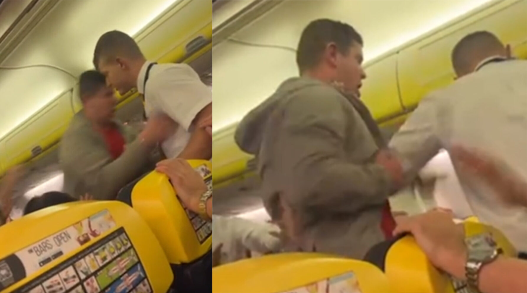 Un homme buvant du Jägermeister avant son vol arrêté au-dessus de Tussl avec le personnel de cabine