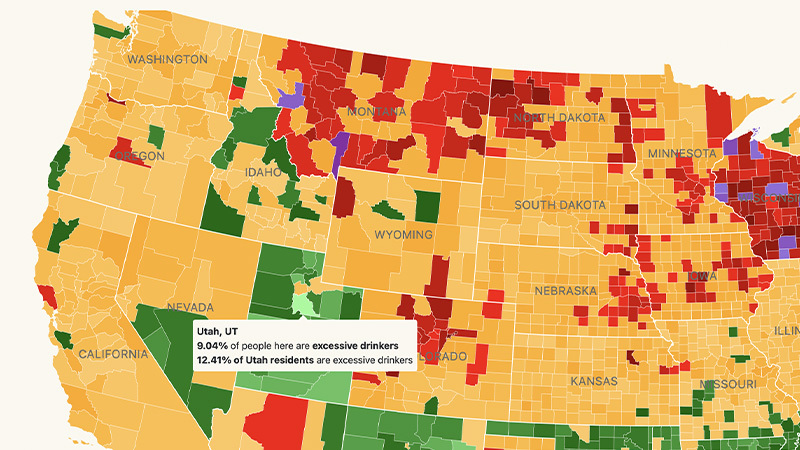 Comté de l'Utah, l'Utah a le pourcentage de consommation excessive d'alcool le plus faible d'Amérique.