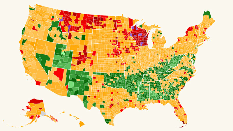 Une carte des habitudes de consommation d'alcool des États-Unis par comté.